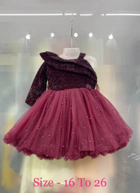 Baby Doll Wine 417 Party Wear Stylish Frock Collection